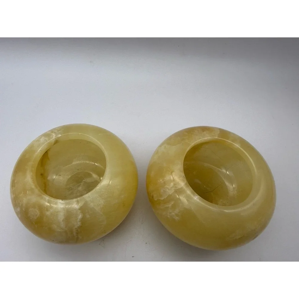 Pair of Alabaster Marble Onyx Votive Holders Trinket Bowls